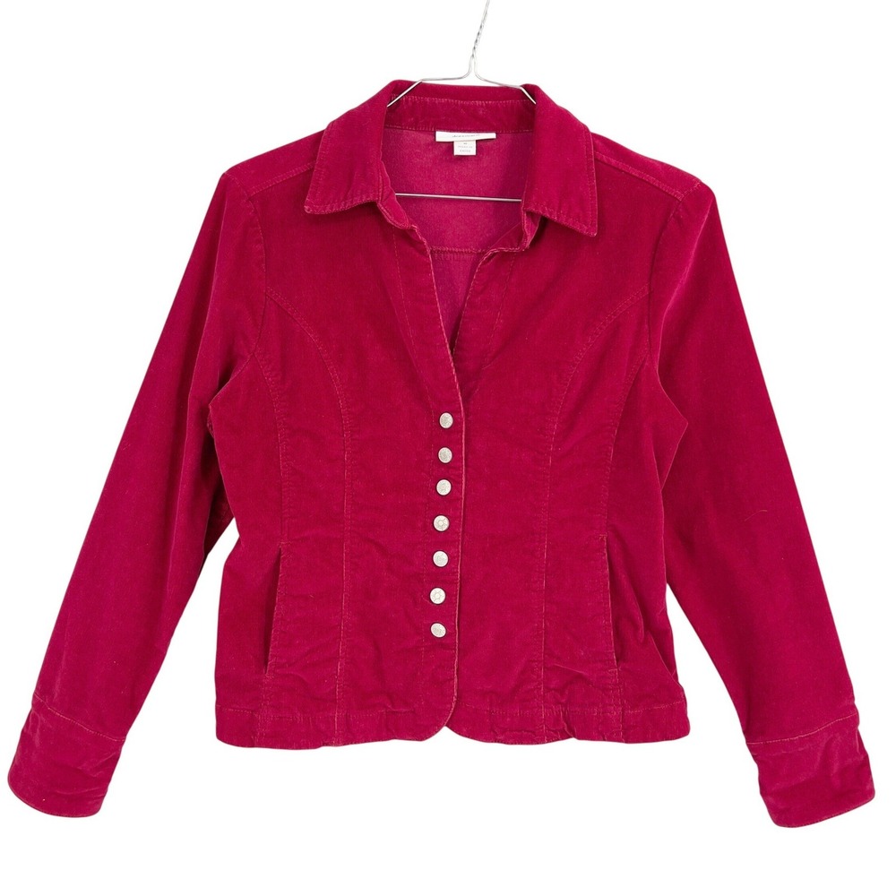 Dressbarn Womens Bright Red Fine Wale Corduroy Jacket Button Up Blazer Stretch M